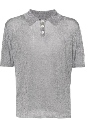 Marine Serre Playera tipo polo de tejido calado metalizado