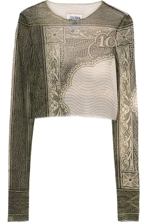 Jean Paul Gaultier Playera de tul corta con estampado cartouche