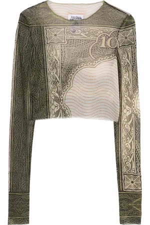 Jean Paul Gaultier Playera de tul corta con estampado cartouche