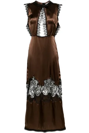 Viktor & Rolf Vestido largo de seda con ribete de encaje