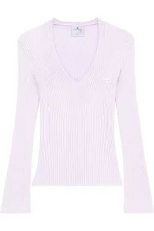 Courrèges Suéter tejido de canalé con cuello en V