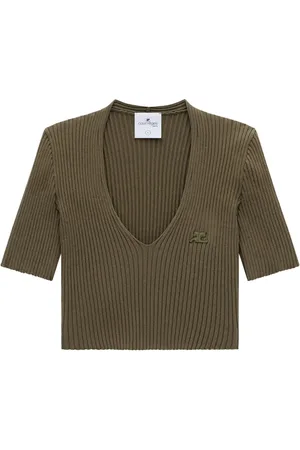 Courrèges Top tejido de canalé con cuello en V