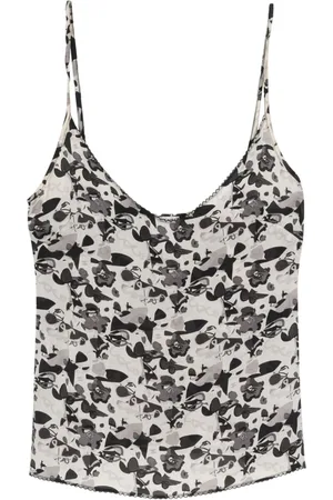 CHANEL Top satinado con estampado floral 2005