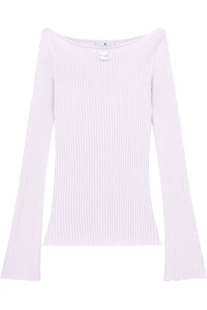 Courrèges Suéter tejido de canalé con cuello barco