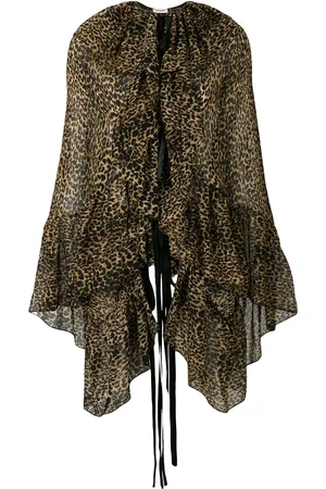 Saint Laurent Blusa asimétrica con estampado de leopardo
