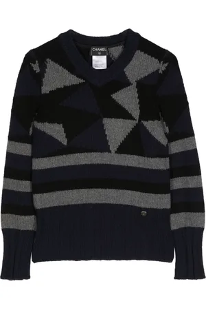CHANEL Suéter con motivo geométrico en intarsia 2000
