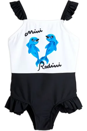 Mini Rodini Traje de baño con volantes y delfín estampado