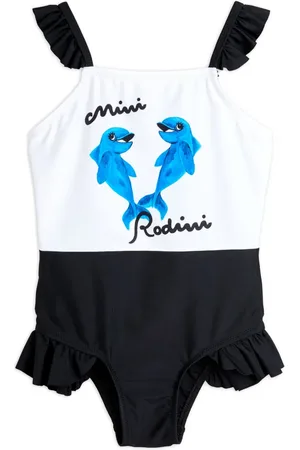 Mini Rodini Traje de baño con volantes y delfín estampado