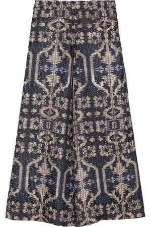 BIYAN Pantalones de seda con tiro alto y estampado geométrico