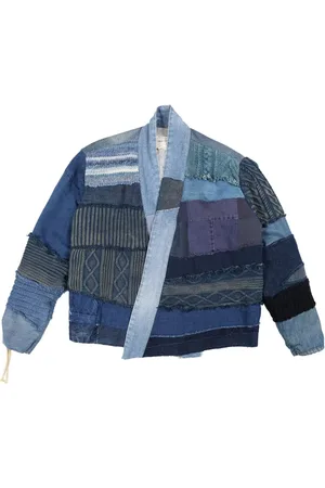 GREG LAUREN Mixed Blues GL1 cropped jacket