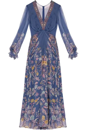 Etro Vestido largo de seda con estampado gráfico