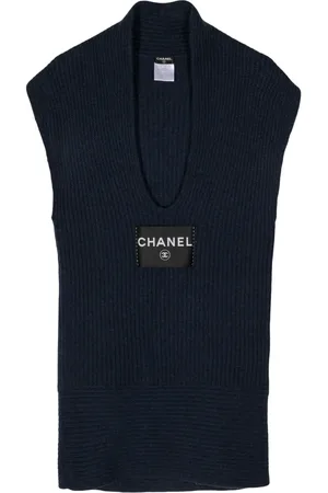 CHANEL Vestido tejido de canalé con etiqueta del logo 2008
