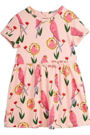 Mini Rodini Vestido estilo playera con loros estampados