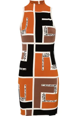Fendi Vestido corto con diseño color block y cuello de tortuga
