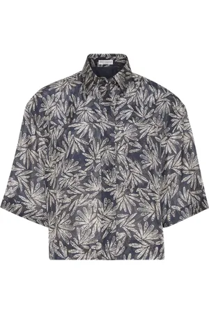 Brunello Cucinelli Camisa de seda con hojas estampadas