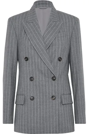 Brunello Cucinelli Blazer con rayas diplomáticas estampadas y doble botonadura