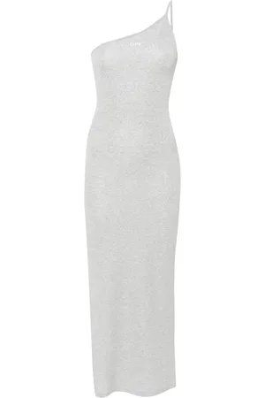 OFF-WHITE Vestido midi de lurex tejido de canalé