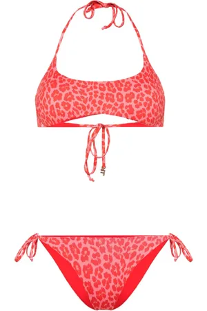 FISICO Top de bikini con cuello halter y estammpado de leopardo