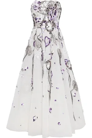 Saiid Kobeisy Vestido midi de tul bordado con mostacillas