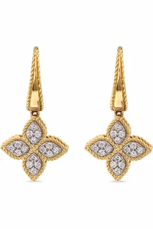 Roberto Coin Arracadas Princess Flower en oro amarillo de 18kt con diamantes