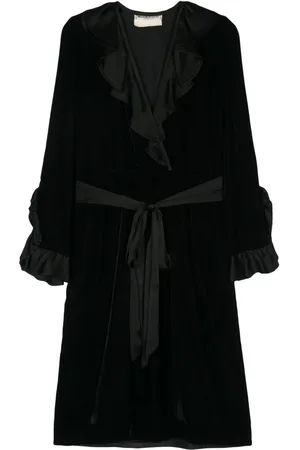 Saint Laurent Vestido midi de terciopelo con cinturón 1980