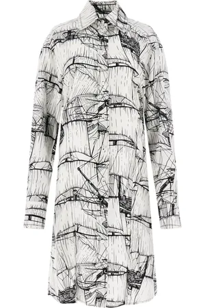 Salvatore Ferragamo Vestido camisero de seda con estampado gráfico