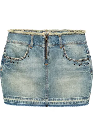 Guess Falda corta de mezclilla con bordes deshilachados