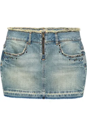 Guess Falda corta de mezclilla con bordes deshilachados
