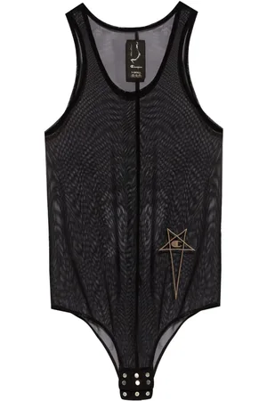 Rick Owens Camiseta de malla con logo bordado