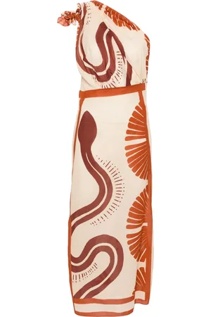 JOHANNA ORTIZ Vestido midi con estampado abstracto y hombro descubierto