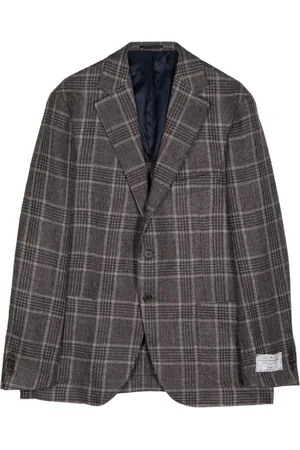 MAN ON THE BOON. Blazer con motivo de cuadros tartán y botones