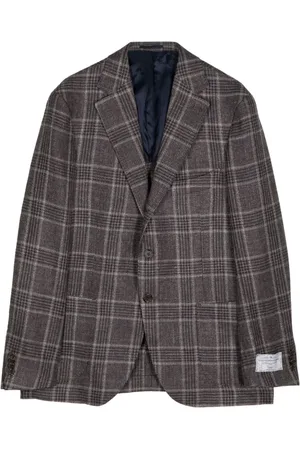 MAN ON THE BOON. Blazer con motivo de cuadros tartán y botones