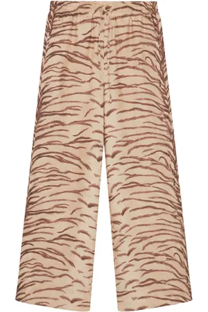Stella McCartney Pantalones de seda con estampado de tigre