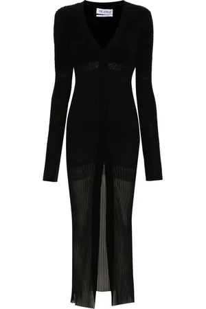 The Attico Vestido midi tejido de canalé con cuello en V