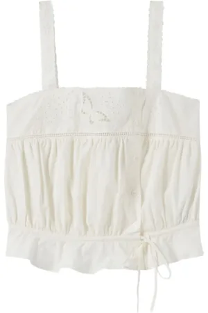 Claudie Pierlot Top con bordado inglés y cuello cuadrado