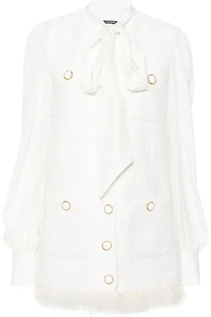 Balmain Vestido corto con ribete de plumas