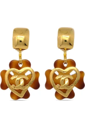 CHANEL Aretes de clip con logo CC 1995