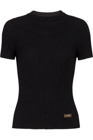 Balmain Top tejido de canalé con placa del logo