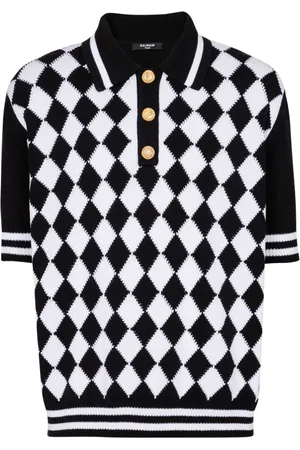 Balmain Playera tipo polo tejida con motivo de rombos