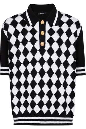 Balmain Playera tipo polo tejida con motivo de rombos