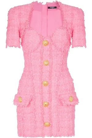 Balmain Vestido corto de tweed corto con detalle de botones