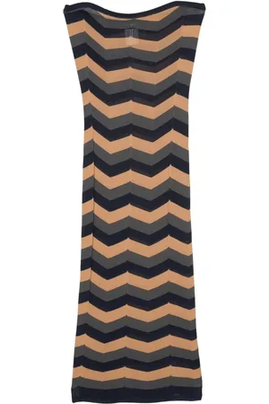 VERSACE Vestido midi de tejido chevron 2000