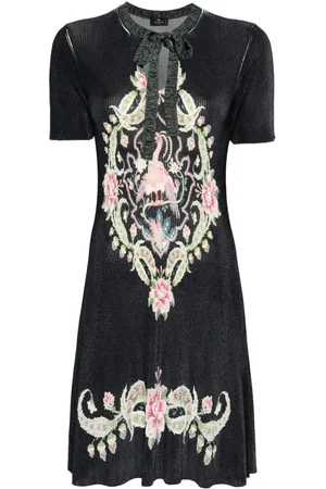 Etro Vestido midi de canalé con estampado floral