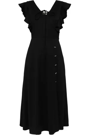 B+AB Vestido midi con volantes y cuello en V