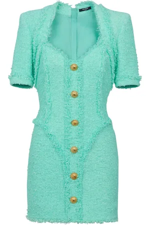 Balmain Vestido corto de tweed corto con detalle de botones