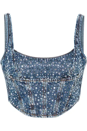 Alessandra Rich Bustier de mezclilla con strass