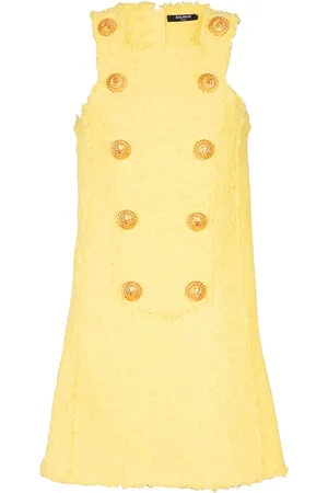 Balmain Vestido corto de tweed corto con detalle de botones