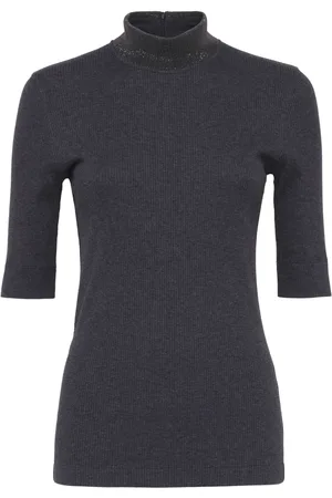 Brunello Cucinelli Playera de canalé con cuello de tortuga