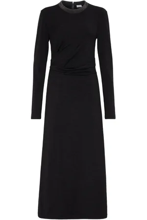Brunello Cucinelli Vestido fruncido con detalle de cadena Monili