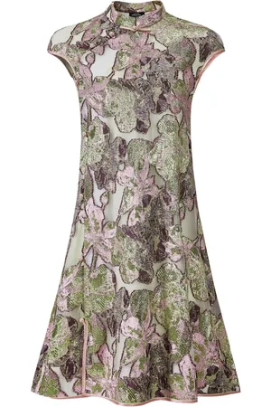 SHANGHAI TANG Vestido corto con diseño acampanado y motivo floral en jacquard